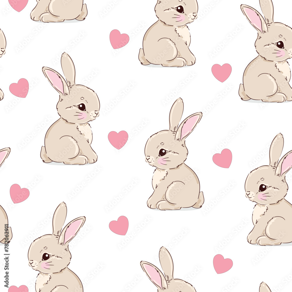 Hand Drawn Cute rabbits background vector seamless pattern, Bunnys Hand Drawn Cute rabbits background vector seamless pattern, Bunnys