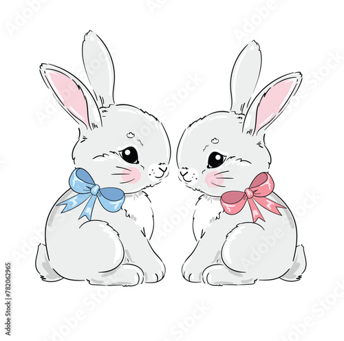 Hand Drawn Cute Bunny, print design rabbit. Vector © Alsu Art
