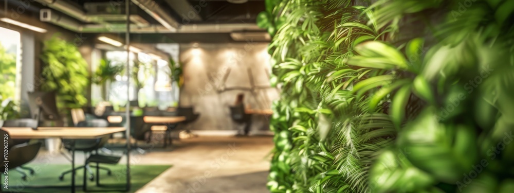 Modern corporate office interior with vibrant green walls, eco-friendly ...