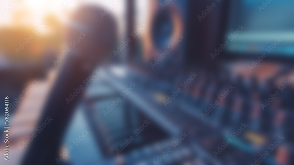 Blurry Background of Recording Studio Equipment at Sunset Blurry Background of Recording Studio Equipment at Sunset
