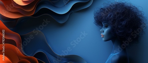 Woman with curly hair and blue and orange hair, hairstyle futuristic curly hair fashion model creativity photo