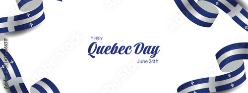 Happy Quebec Day. National holiday of Quebec. Saint Jean-Baptiste Day. Realistic ribbons and decorations with holiday symbol