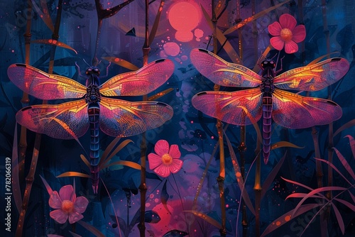 Dragonflies on a background of bamboo thickets photo