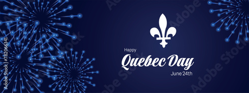 Happy Quebec Day. National holiday of Quebec. Saint Jean-Baptiste Day. Realistic ribbons and decorations with holiday symbol