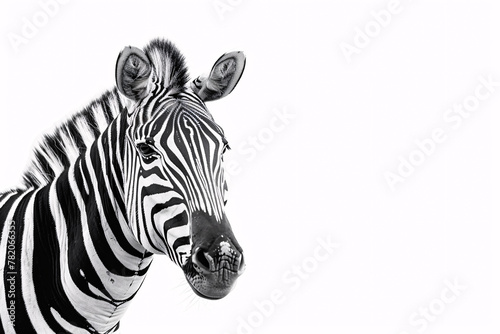 Zebra head on white background with copy space
