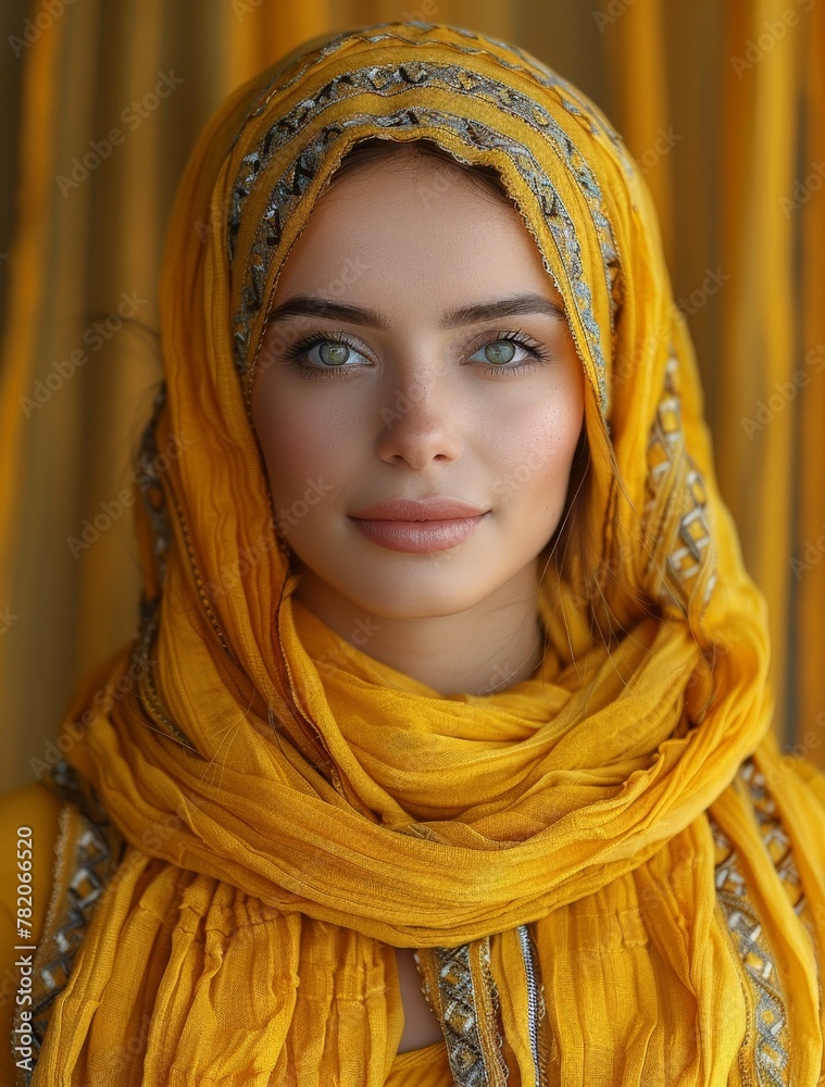 beautiful middle eastern woman with a yellow headdress