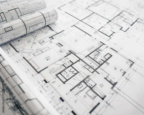 Architecture blueprints background in black and white