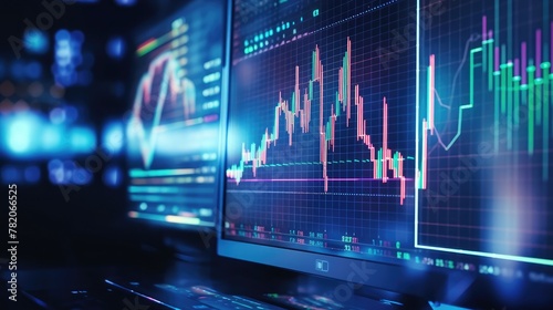 Financial market graph hologram and personal computer on background. Multi exposure. Concept of forex.