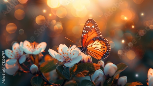 Ethereal Spring Beauty: Blurred Florals and Butterfly Generative AI © Alexander