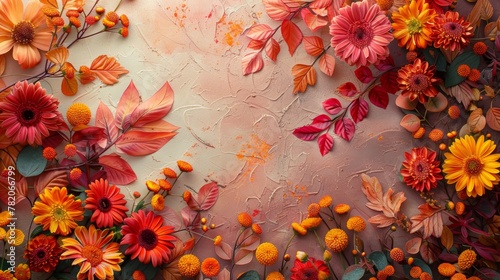 Autumnal Floral Composition on Bright Background Generative AI