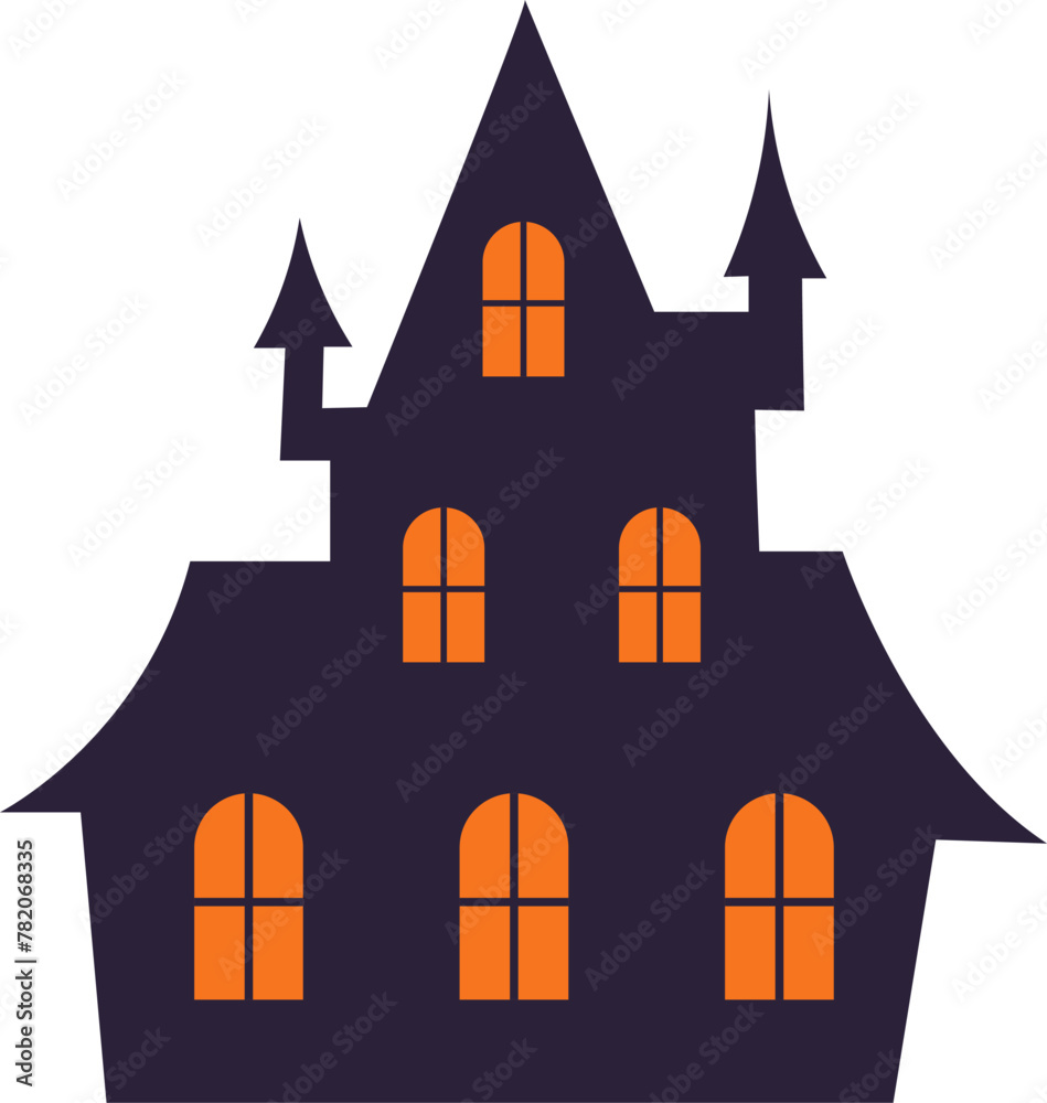 Silhouette of a castle with windows. Vector Halloween illustration