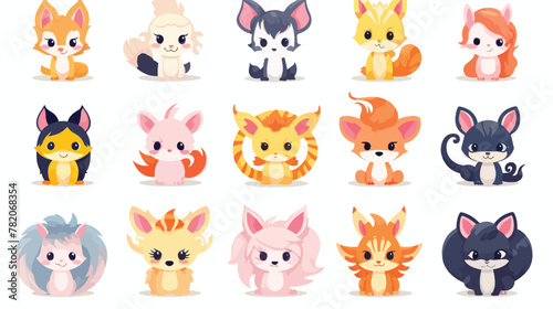 Fototapeta Naklejka Na Ścianę i Meble -  Round animal character game avatars design. Set of
