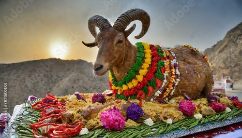 Decorated Baked Goat of Balochistan photo