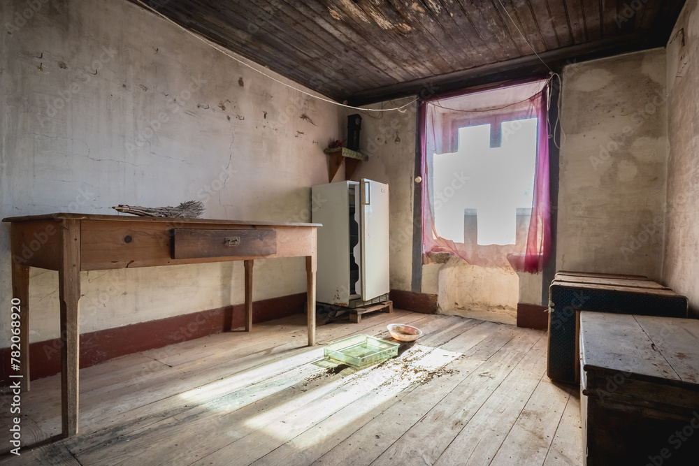 interior of an old abandoned stone house