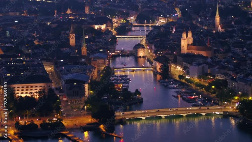Aerial view of Zurich, Switzerland. Drone shot