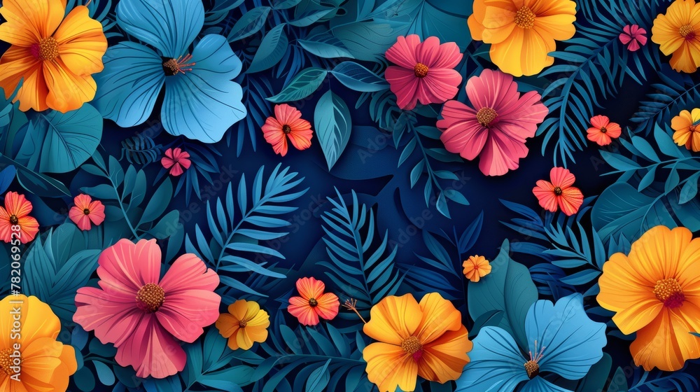 Vibrant Illustrated Floral Spring and Summer Nature Scenery Generative AI