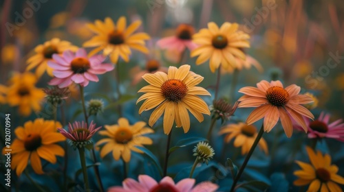 Vibrant Echinacea Flowers Blooming in a Lush Field Generative AI