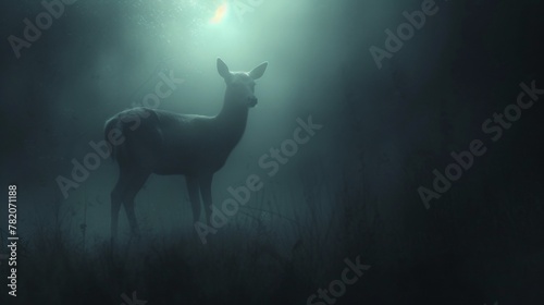 Glowing mysterious animals in misty forest