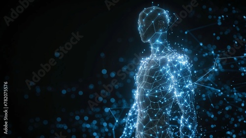 Glowing hologram of human body 3D structure with dark background. © rabbit75_fot