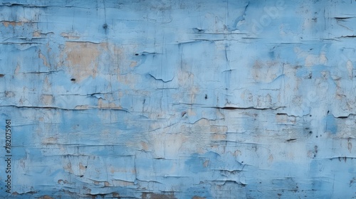 the old weathered peeling paint is blue on the wall. Close-up, background, texture