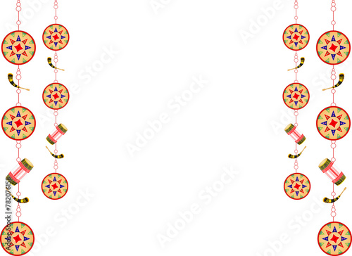 Vector illustration of assamese pattern border with bihu elements photo