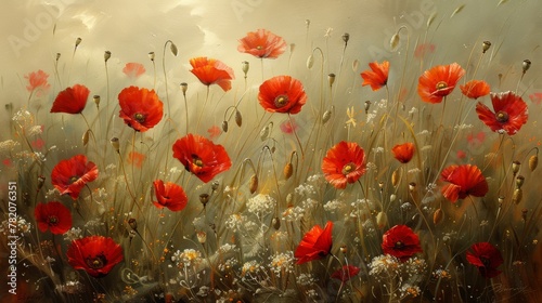Vibrant Summer Meadow with Blooming Red Poppies Generative AI © Alexander