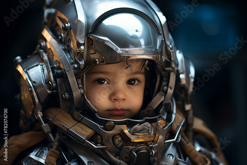 Generative ai picture of adorable cute baby robot cyberpunk