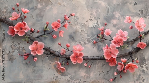 Nature's Artistic Masterpiece: Blossoming Tree Branch with Painted Overlays Generative AI