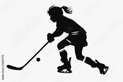 silhouette of a girl plays hockey