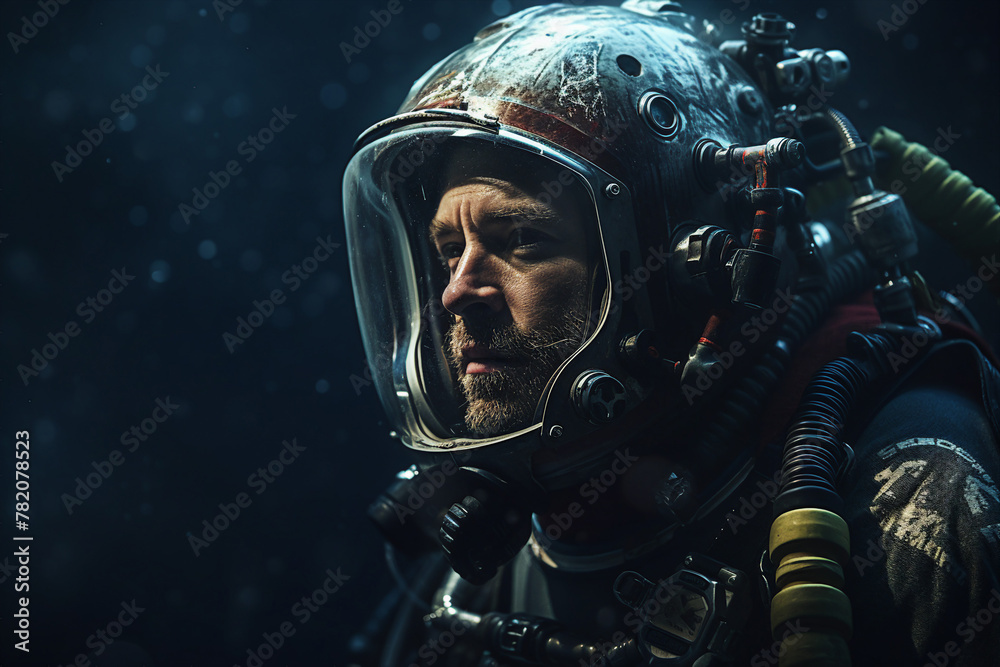 Generative AI illustration of male diver underwater on summer vacation Generative AI illustration of male diver underwater on summer vacation
