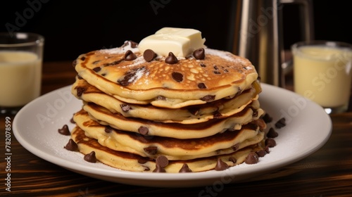 Irresistible stack Chocolate chip pancakes, melting butter