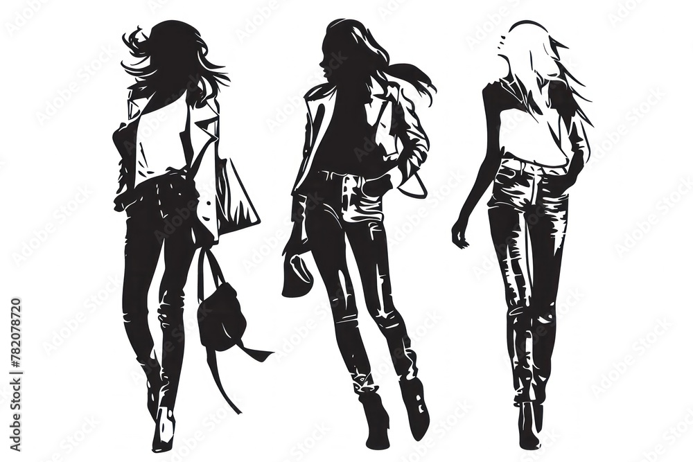 fashion models strolling in line drawings