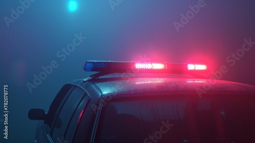 Police car with flashing red blue light