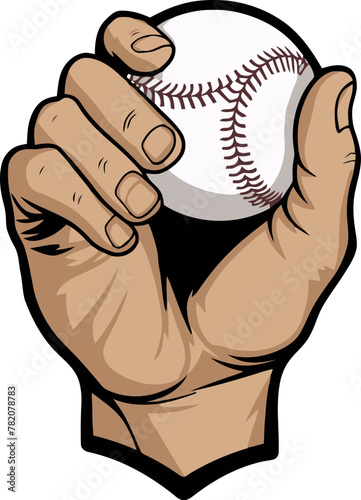 hand holding baseball ball with strong power vector illustration