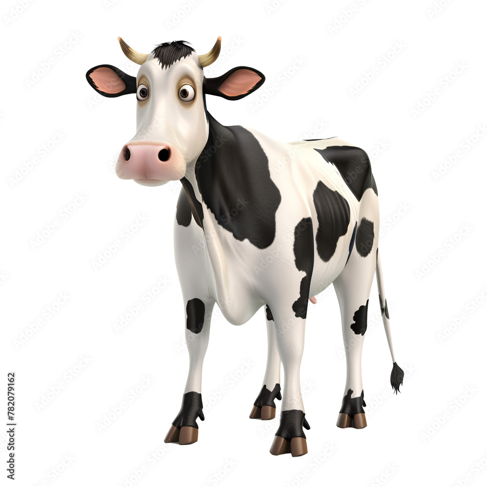 cow cartoon, hyperrealistic, hyper detailed, isolated on transparent background