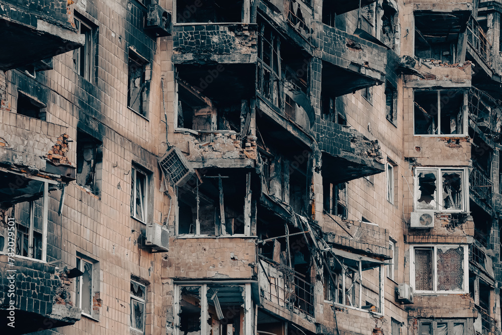 destroyed and burned houses in the city Russia Ukraine war destroyed and burned houses in the city Russia Ukraine war