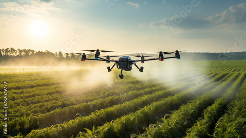 Drone sprays over lush farmland in morning ai generated closeup image