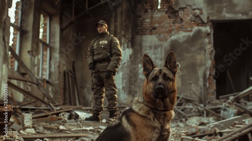 Portrait of a male police officer with police dog