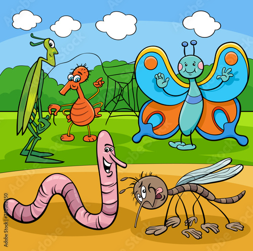 funny cartoon insects animal characters group