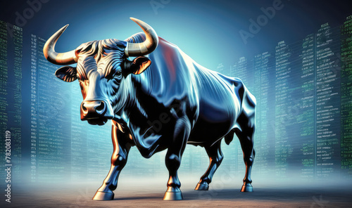 bullish trend, chart. Stock market bull market trading Up trend. Bullish Market Trend. Financial Concept. blue background © Celt Studio