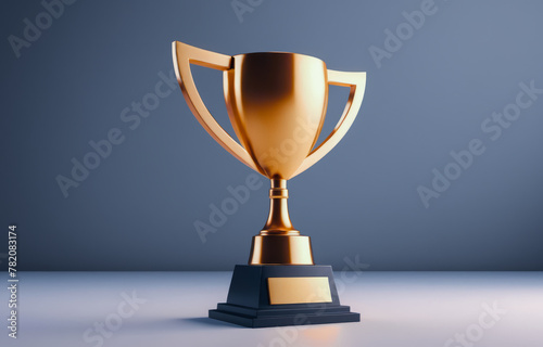 First place gold trophy cup. Winner trophy. 3d illustration Design. Sport Tournament Award, Business Gold Winner Cup and Victory Concept. gray background