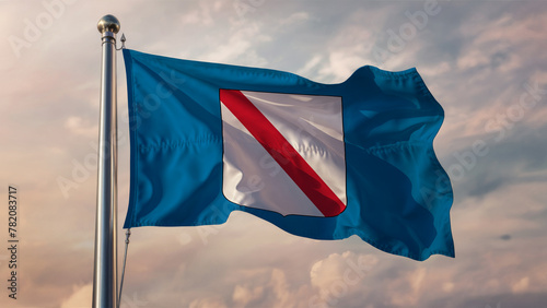 Campania Waving Flag Against a Cloudy Sky