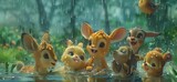 baby animals playing in a puddle after a rainstorm, their laughter bubbling up as they splash and frolic in the water, their joy contagious as they revel in the simple pleasures of rainy day fun