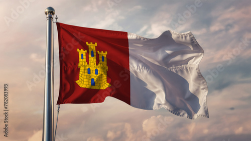Castilla La Mancha Waving Flag Against a Cloudy Sky