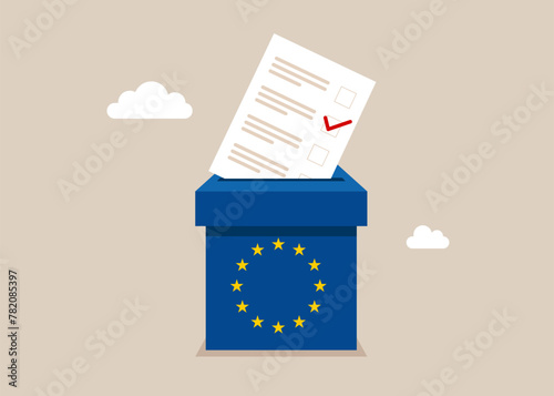 Voting in European Union. Paper ballots to election box. Democracy Freedom Concept. Flat vector illustration