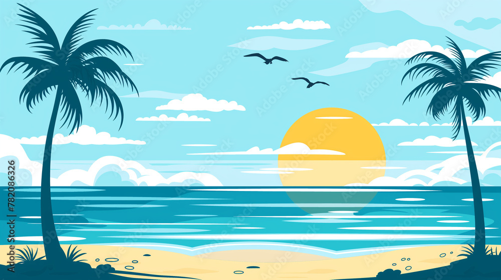 sunrise on the beach on the background of the sea , vector