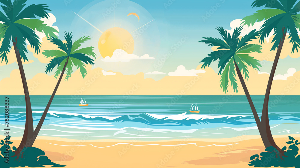 palm trees on the beach on the background of the sea , vector