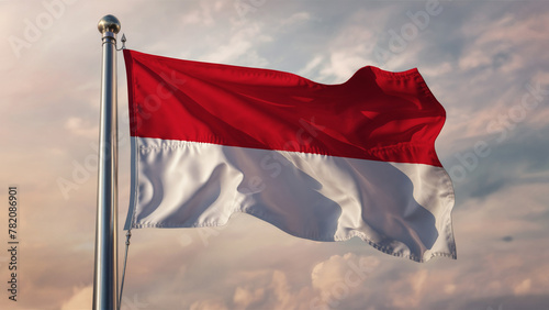 Indonesia Waving Flag Against a Cloudy Sky