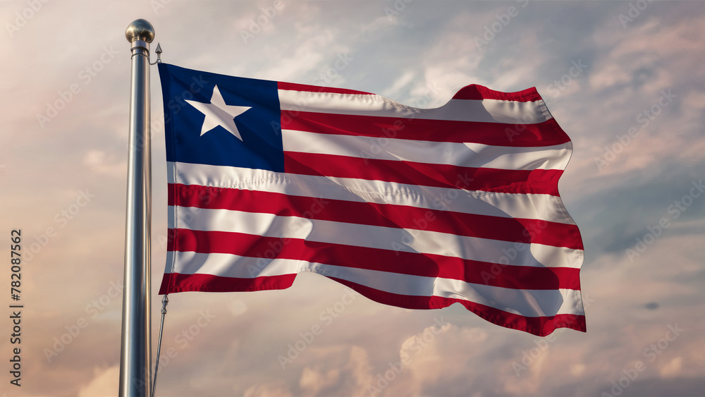 Obraz premium Liberia Waving Flag Against a Cloudy Sky