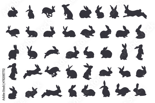 A large set of silhouettes of rabbits and hares